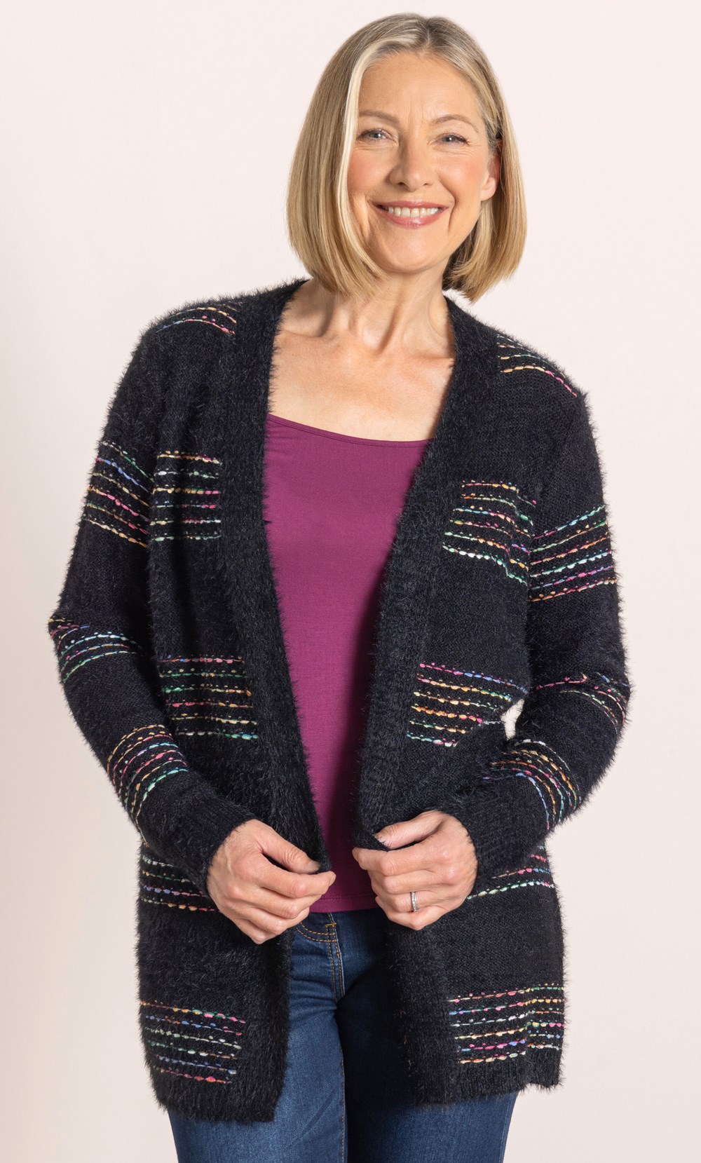 Anna Rose Striped Open Cardigan