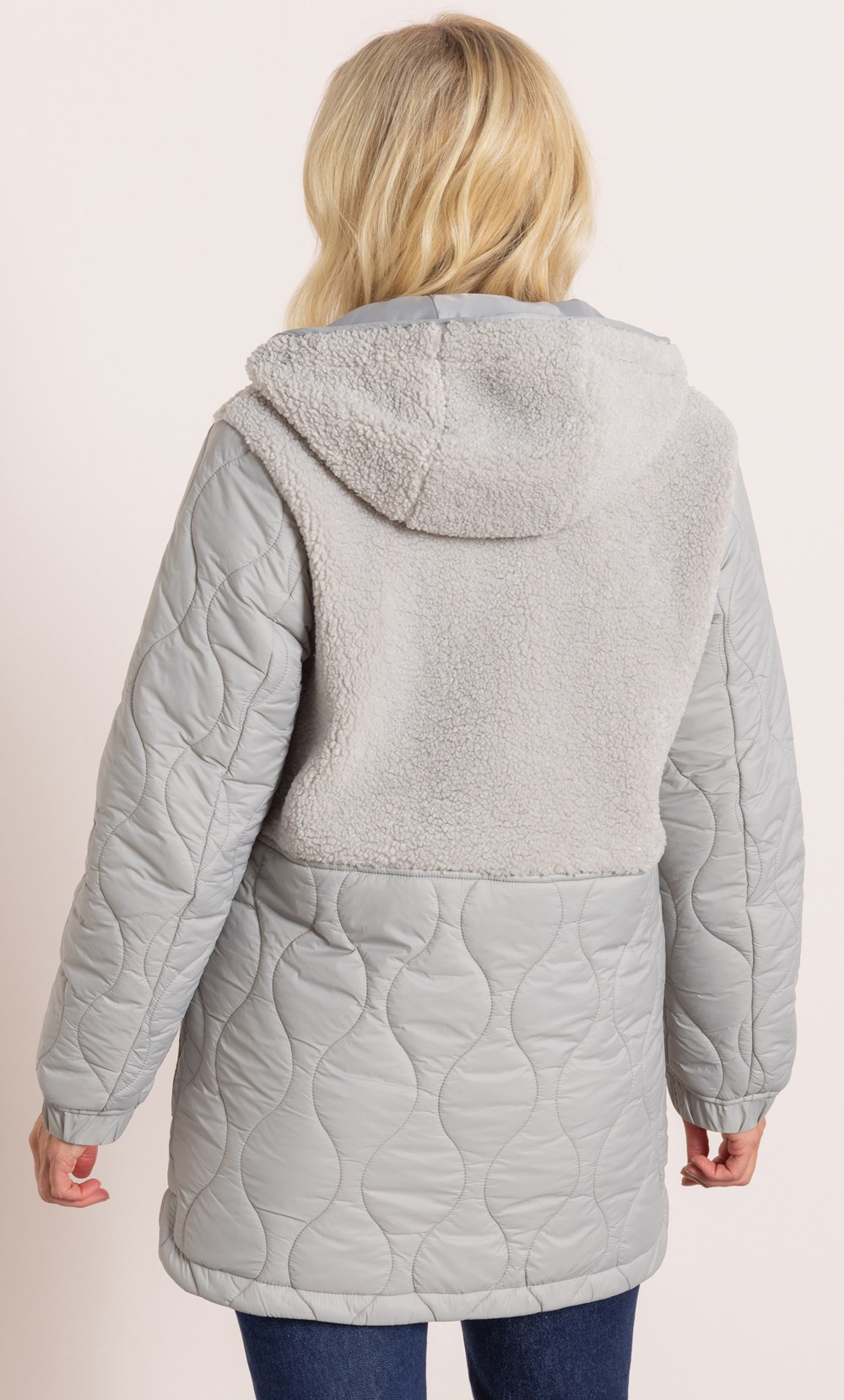 Quilted And Teddy Hooded Coat