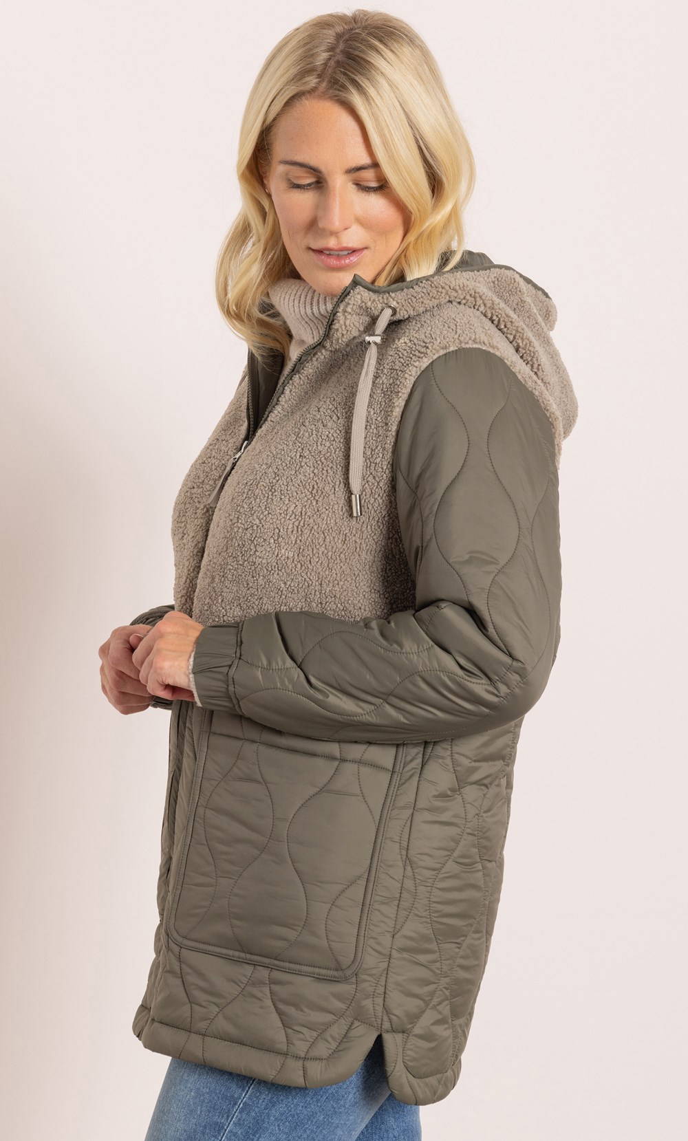 Quilted And Teddy Hooded Coat