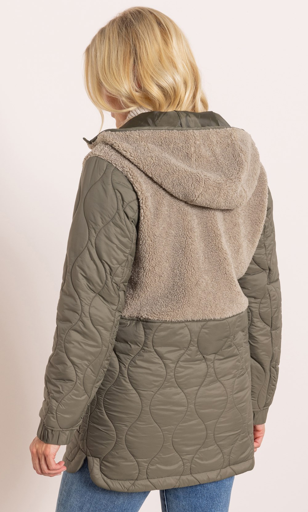 Quilted And Teddy Hooded Coat