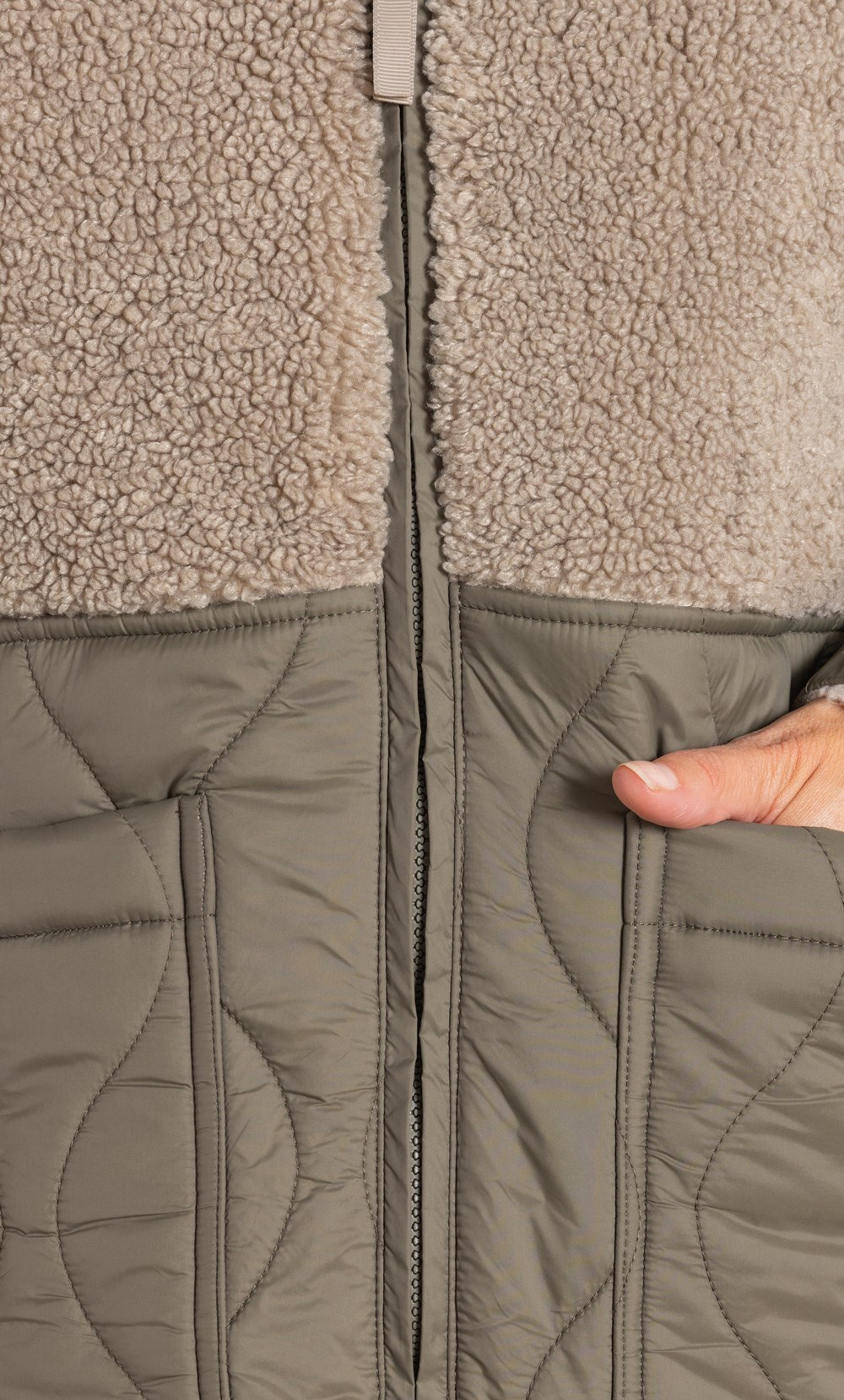 Quilted And Teddy Hooded Coat