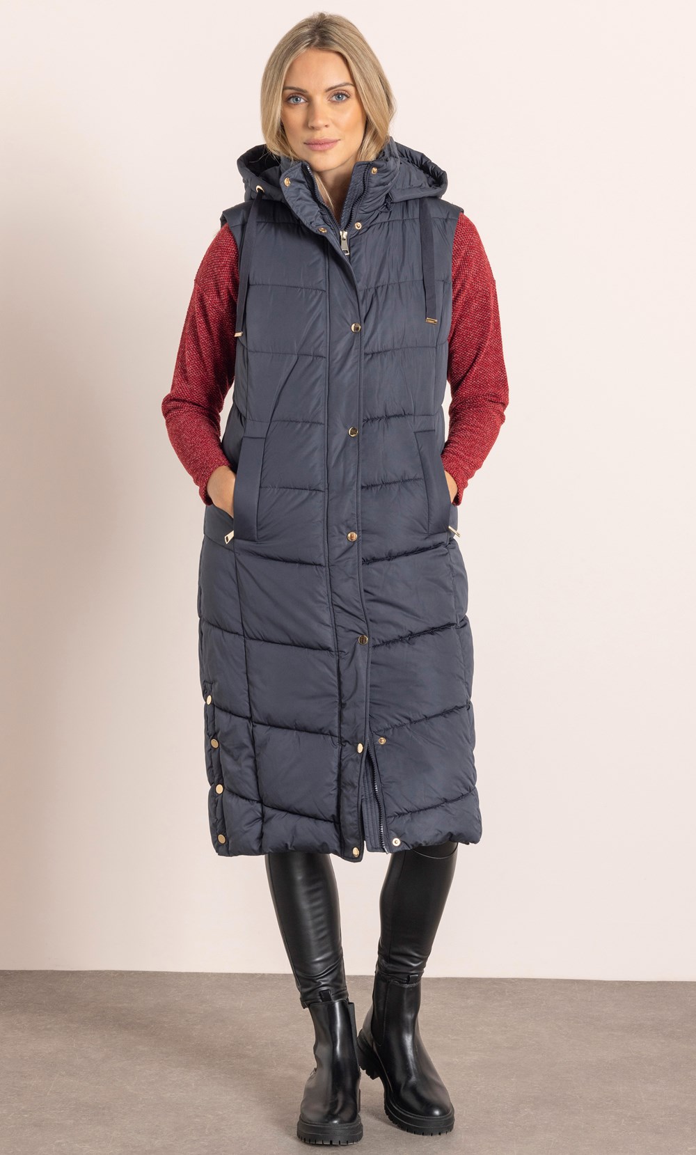 Longline Hooded Quilted Gilet