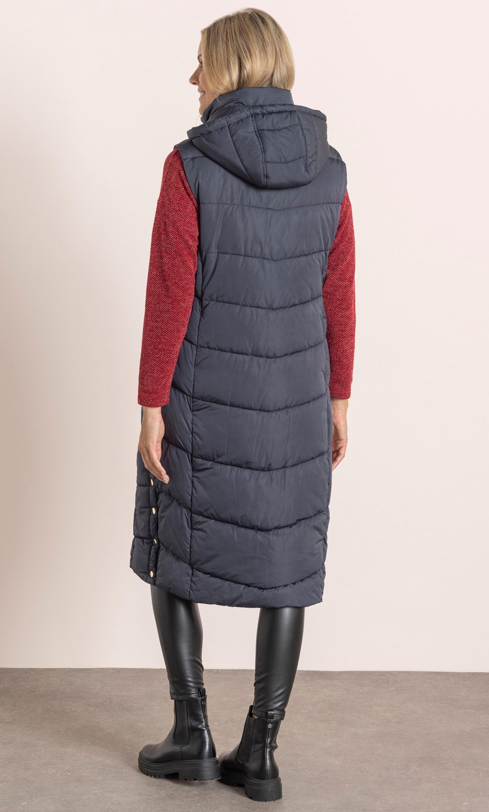 Longline Hooded Quilted Gilet