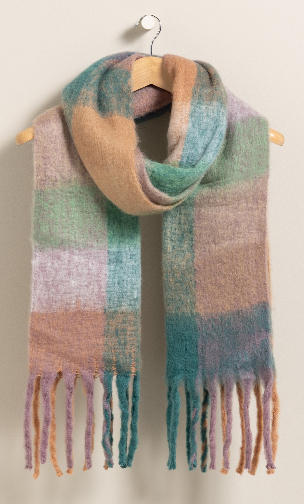 Check Brushed Tassel Scarf