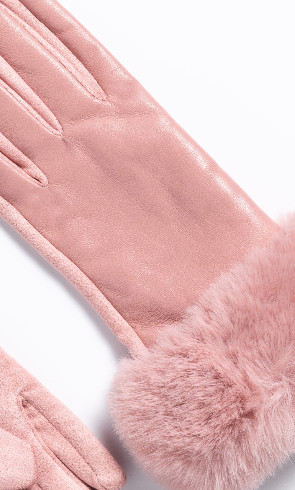 Faux Fur And Faux Leather Touchscreen Gloves