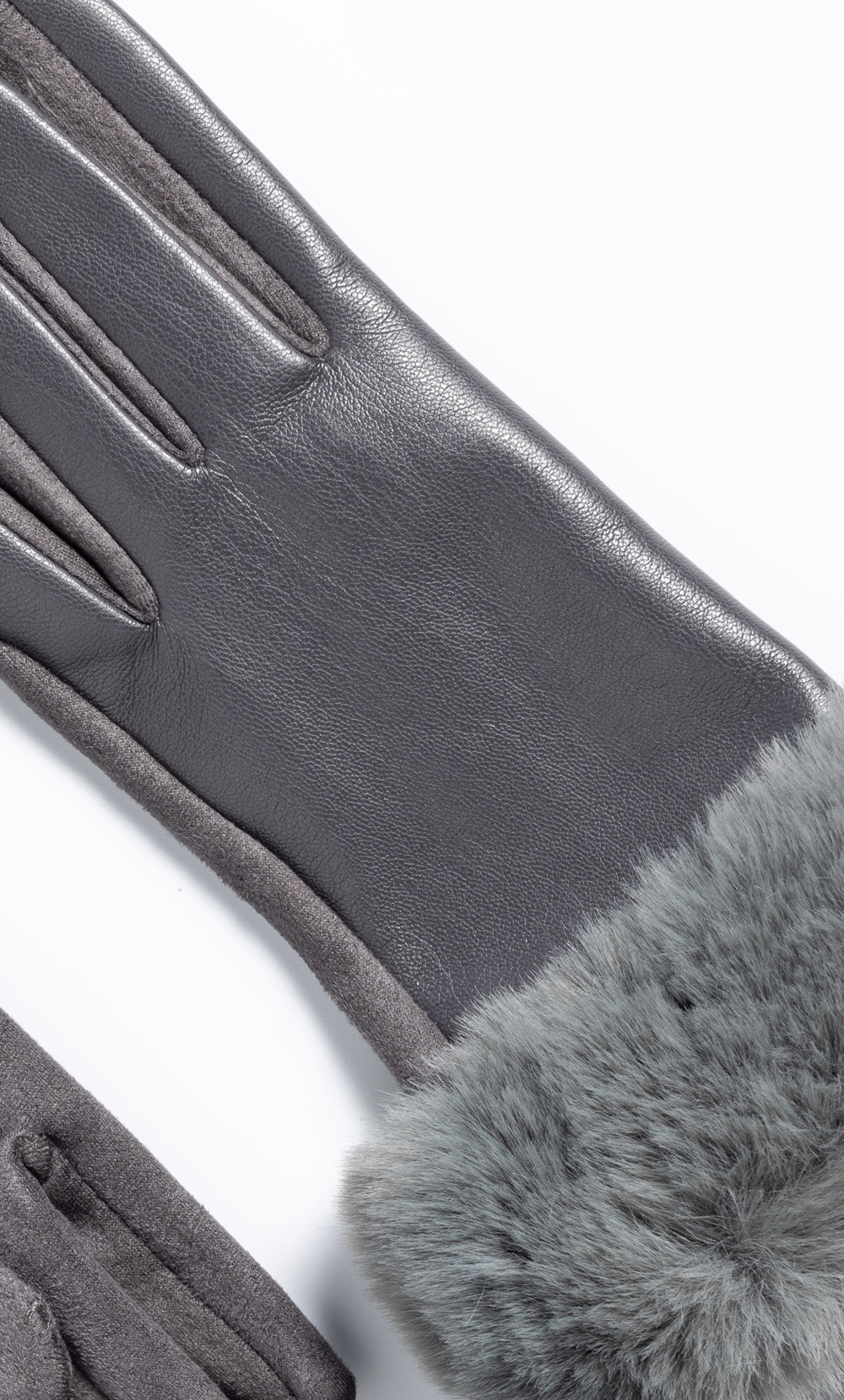 Faux Fur And Faux Leather Touchscreen Gloves