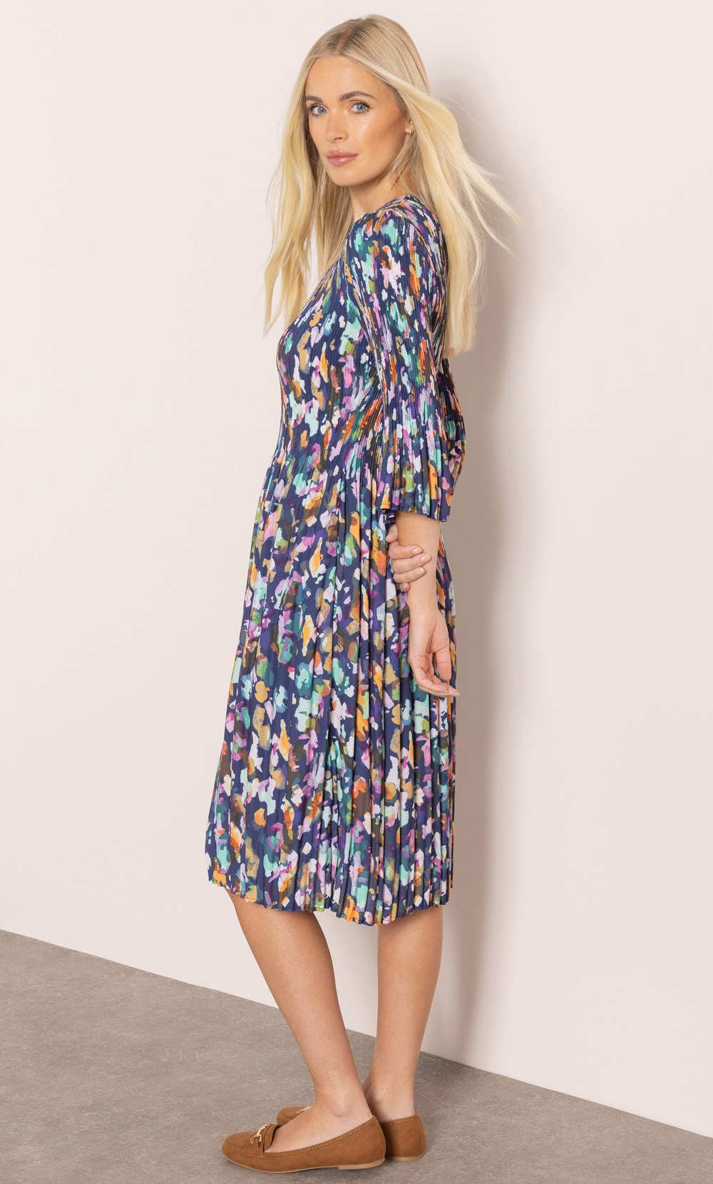 Watercolour Print Pleated Dress