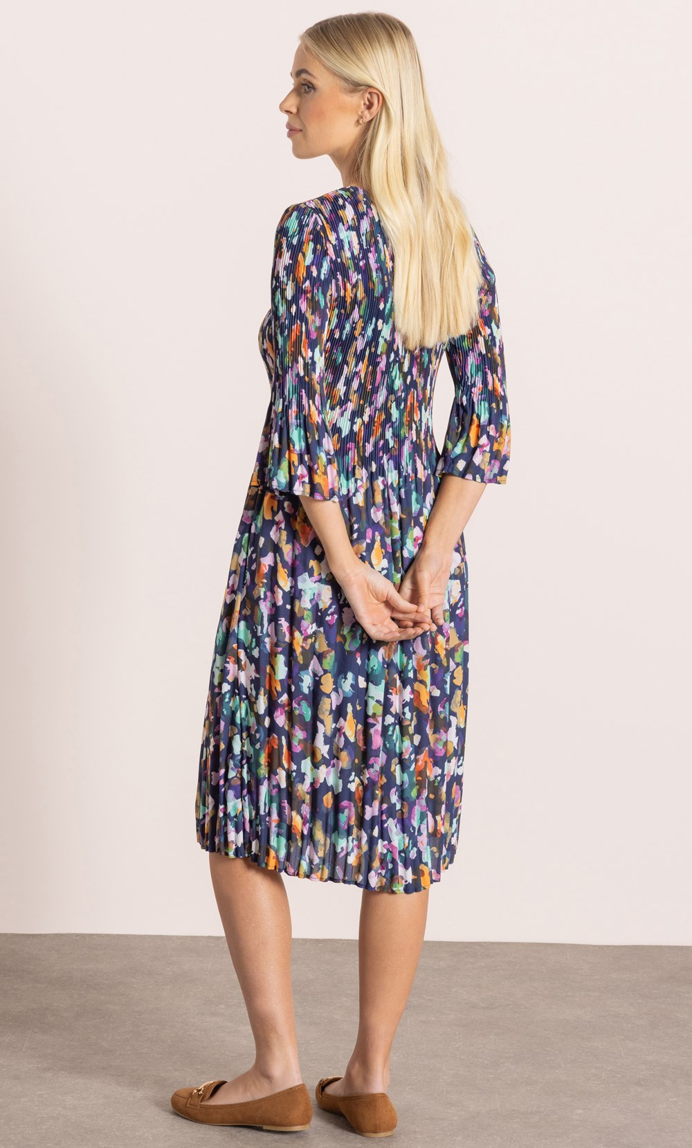 Watercolour Print Pleated Dress