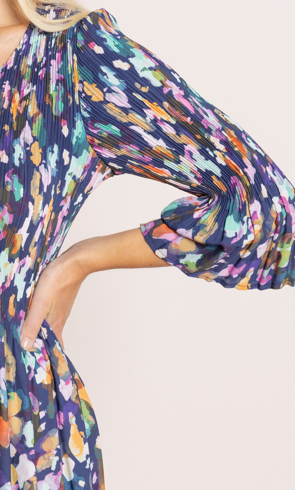 Watercolour Print Pleated Dress