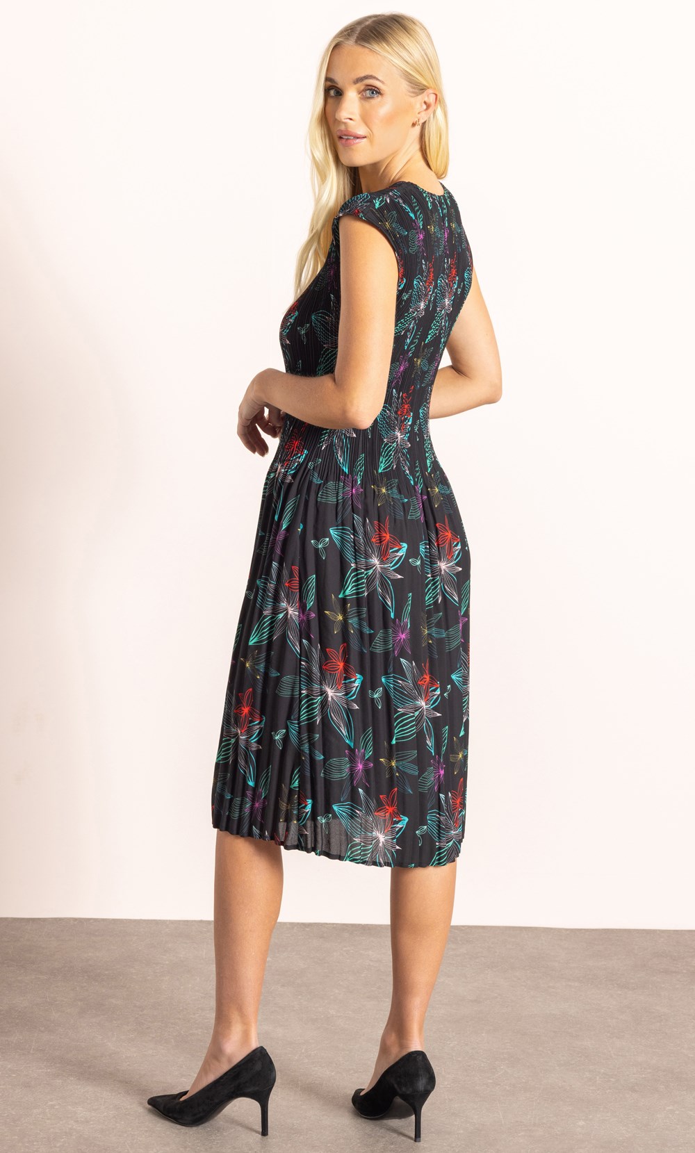 Botanical Print Pleated Dress