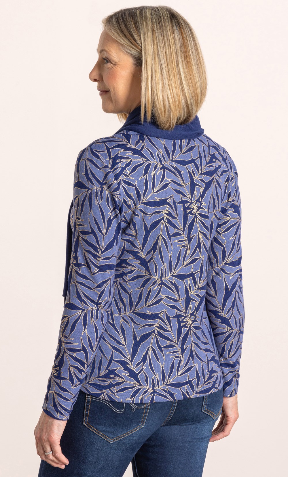 Anna Rose Shimmer Leaf Print Jumper With Scarf