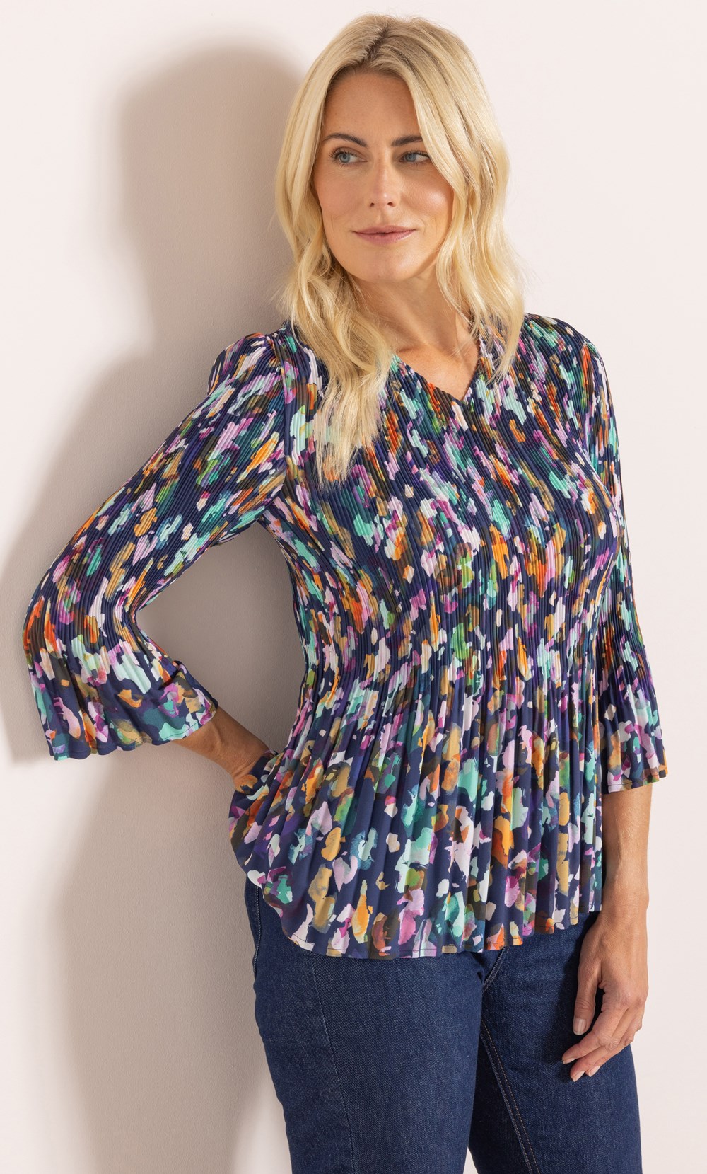 Watercolour Print Pleated Top