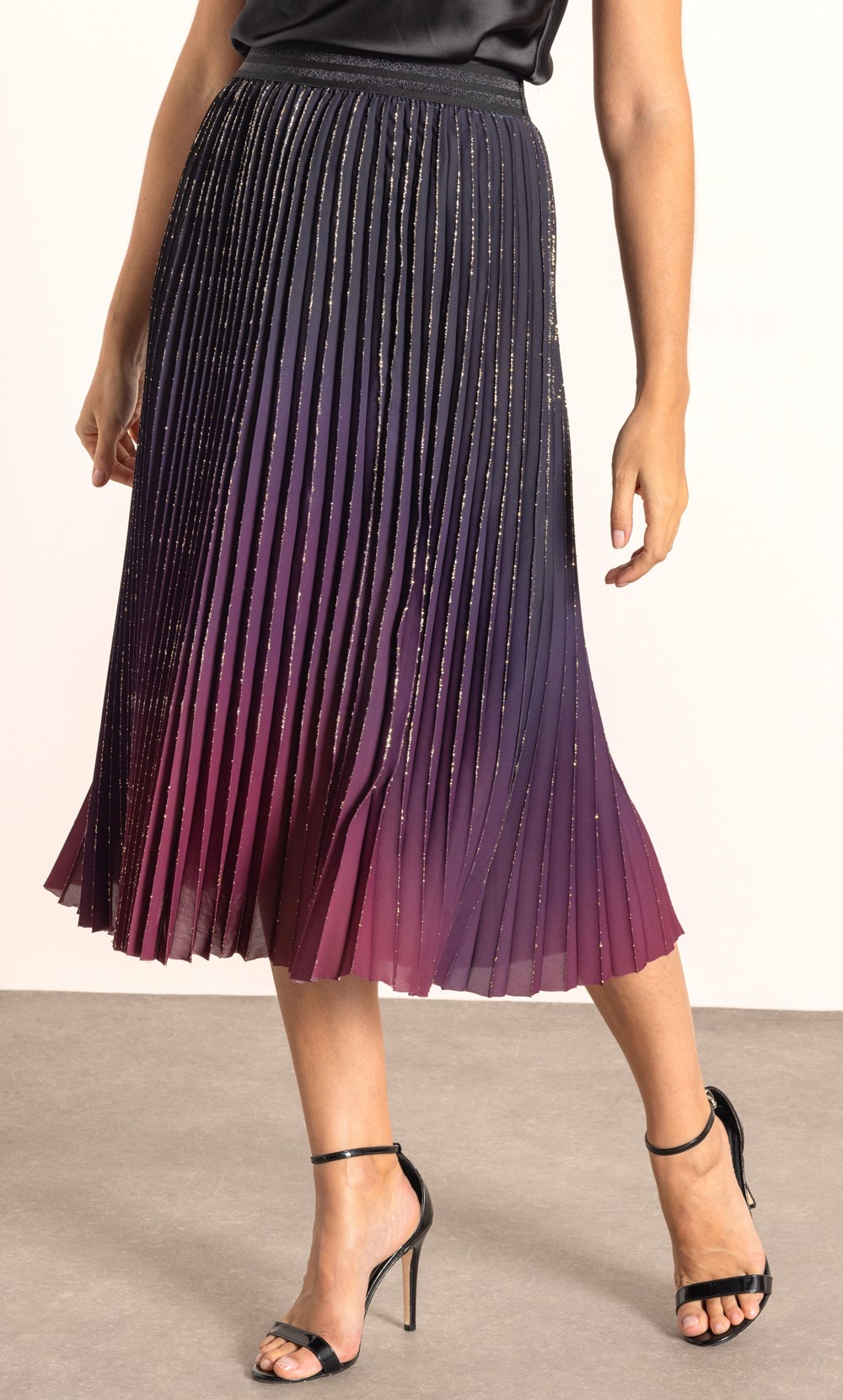 Glitter Pleat Ombre Midi Skirt