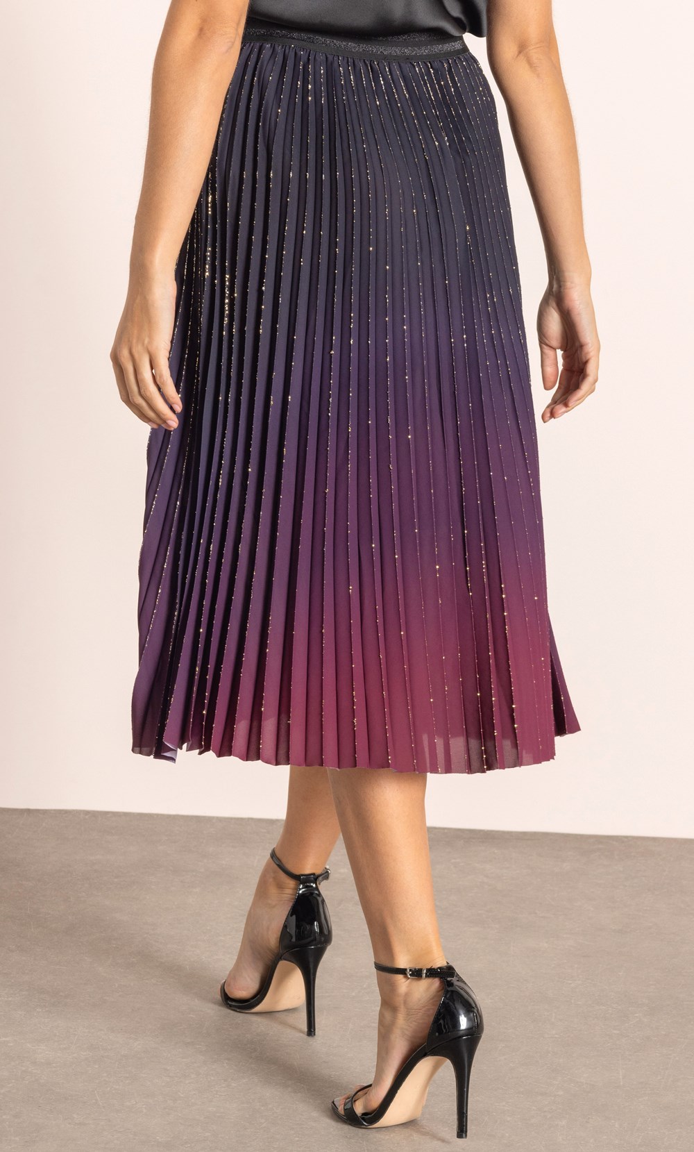 Glitter Pleat Ombre Midi Skirt