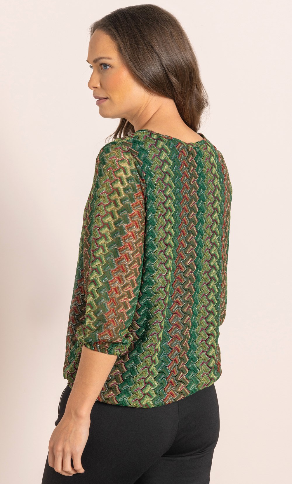 Patterned Shimmer Tie Neck Top