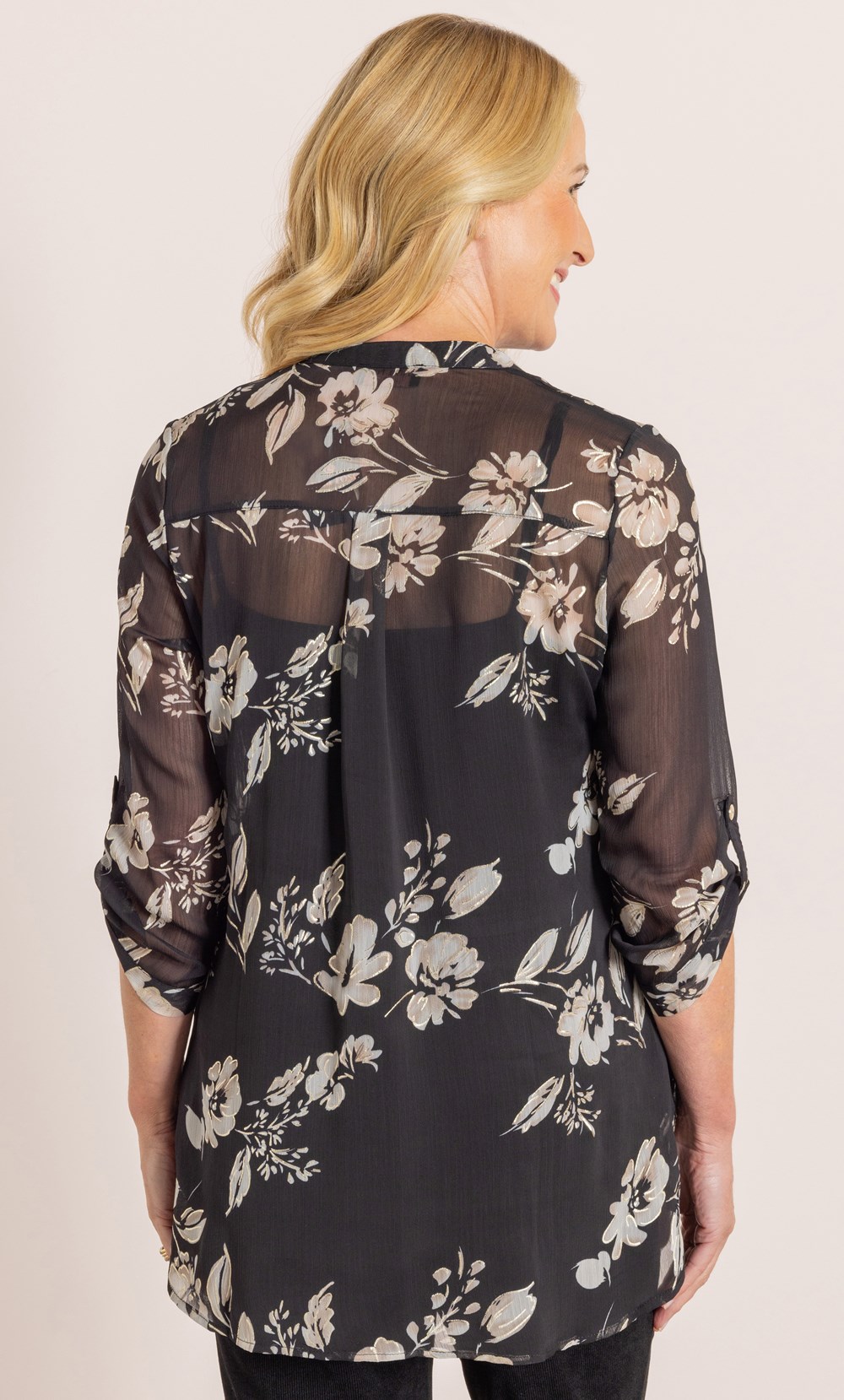 Anna Rose Shimmer Floral Print Blouse