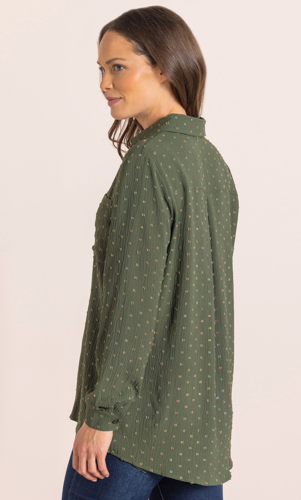 Textured High Low Shimmer Overshirt