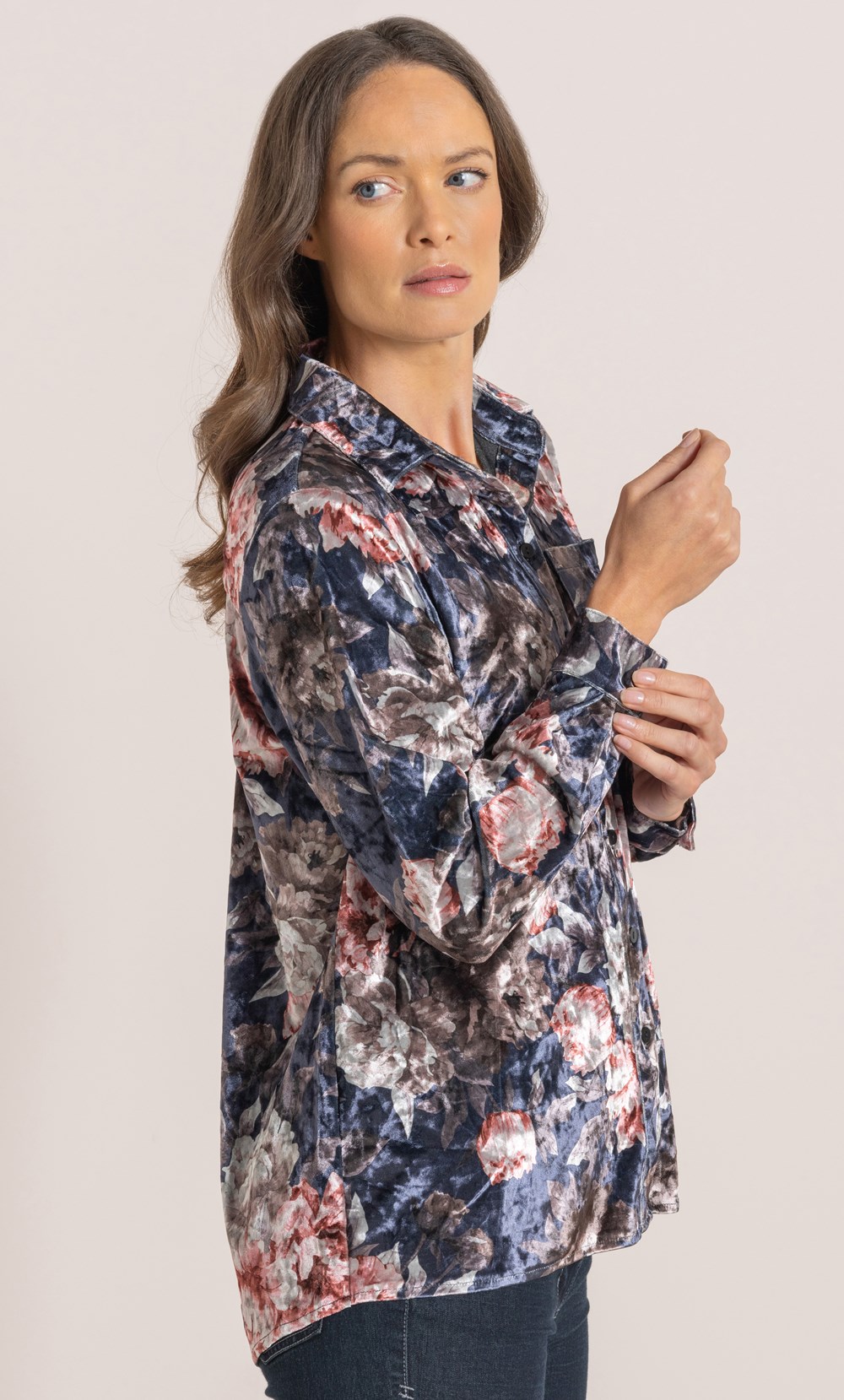 Floral Printed Crushed Velour Shirt