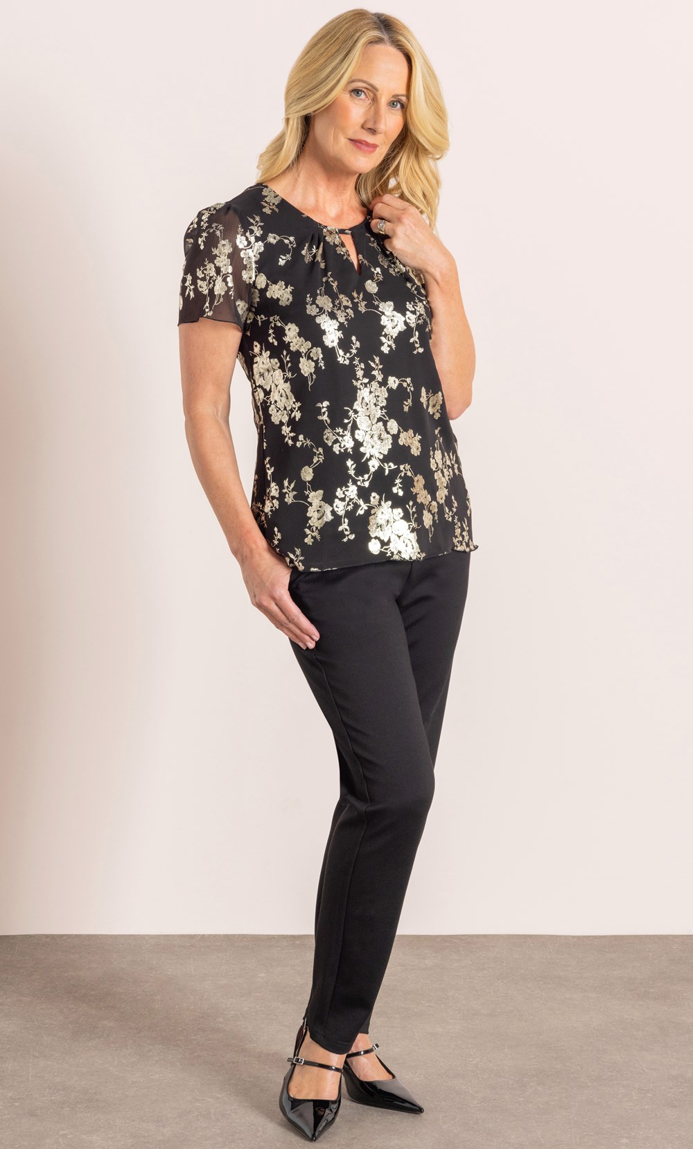 Anna Rose Floral Foil Printed Top