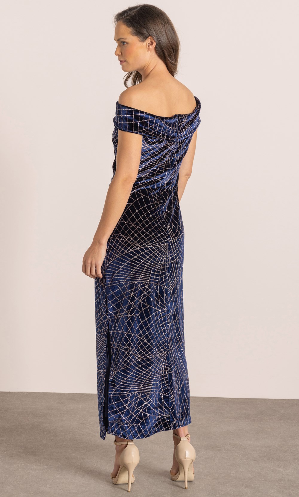 Shimmer Velour Bardot Maxi Dress