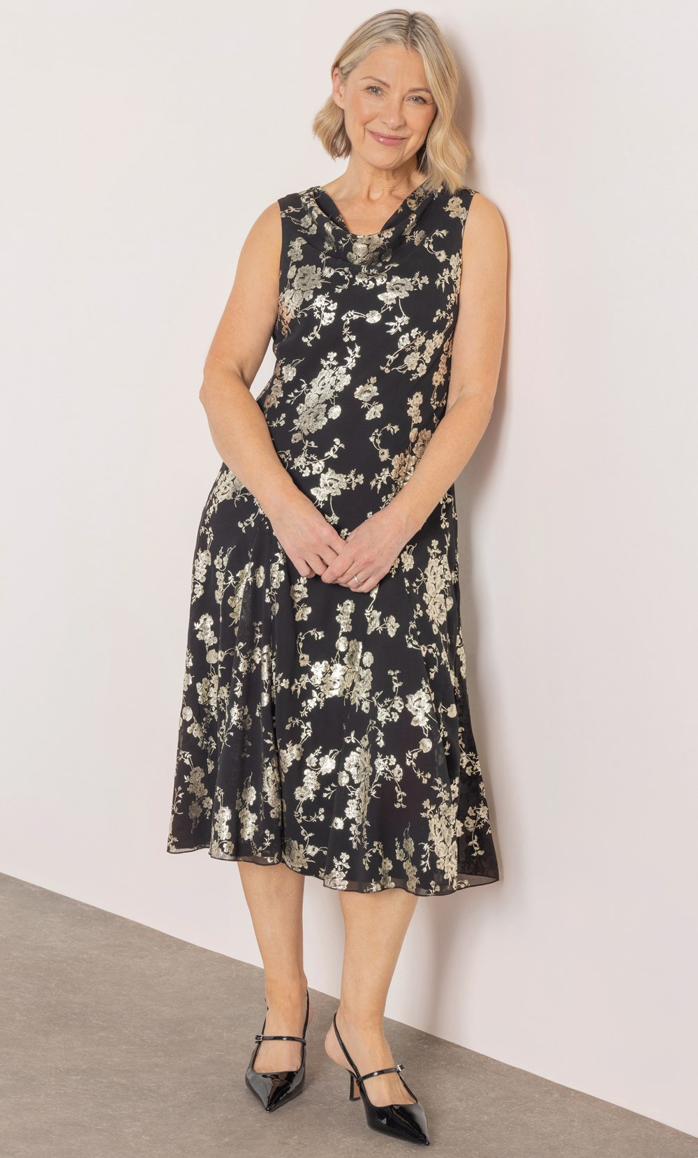 Anna Rose Floral Foil Print Midi Dress