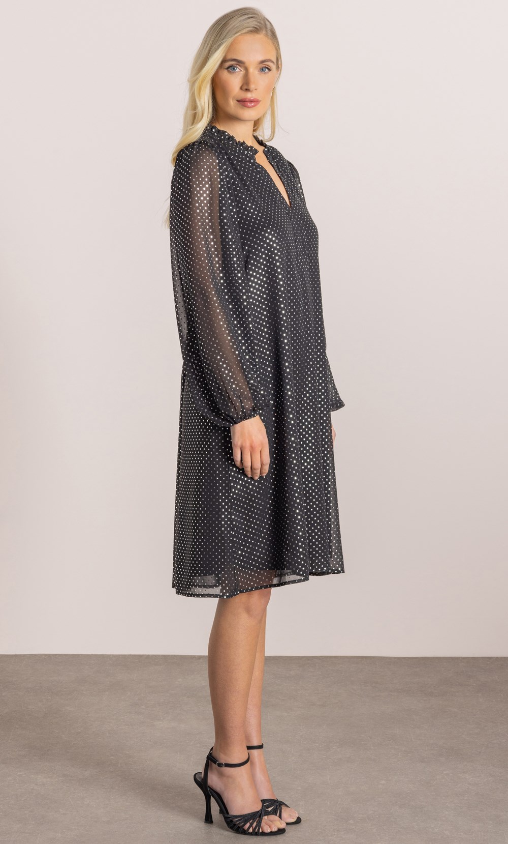 Foil Polka Dot Long Sleeve Dress