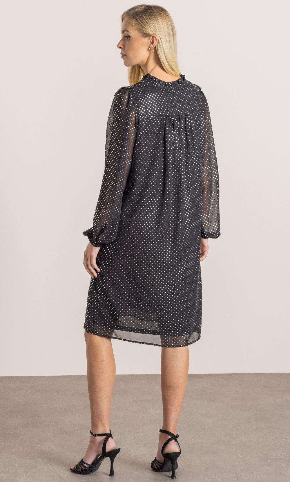 Foil Polka Dot Long Sleeve Dress