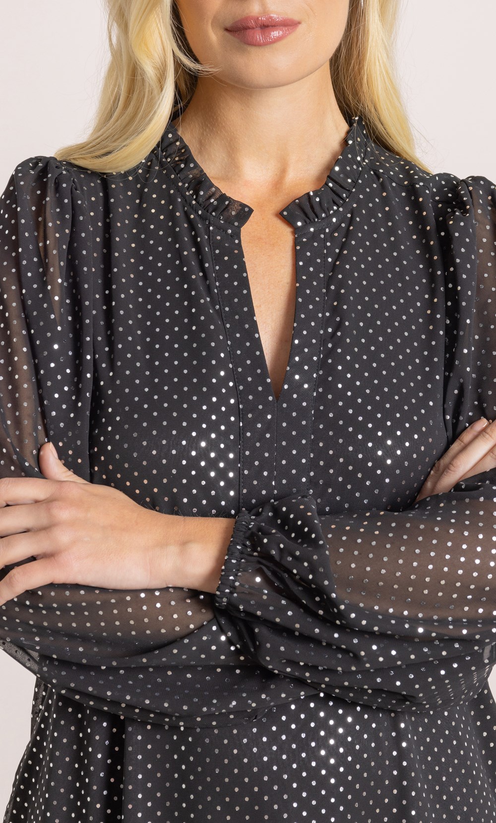 Foil Polka Dot Long Sleeve Dress