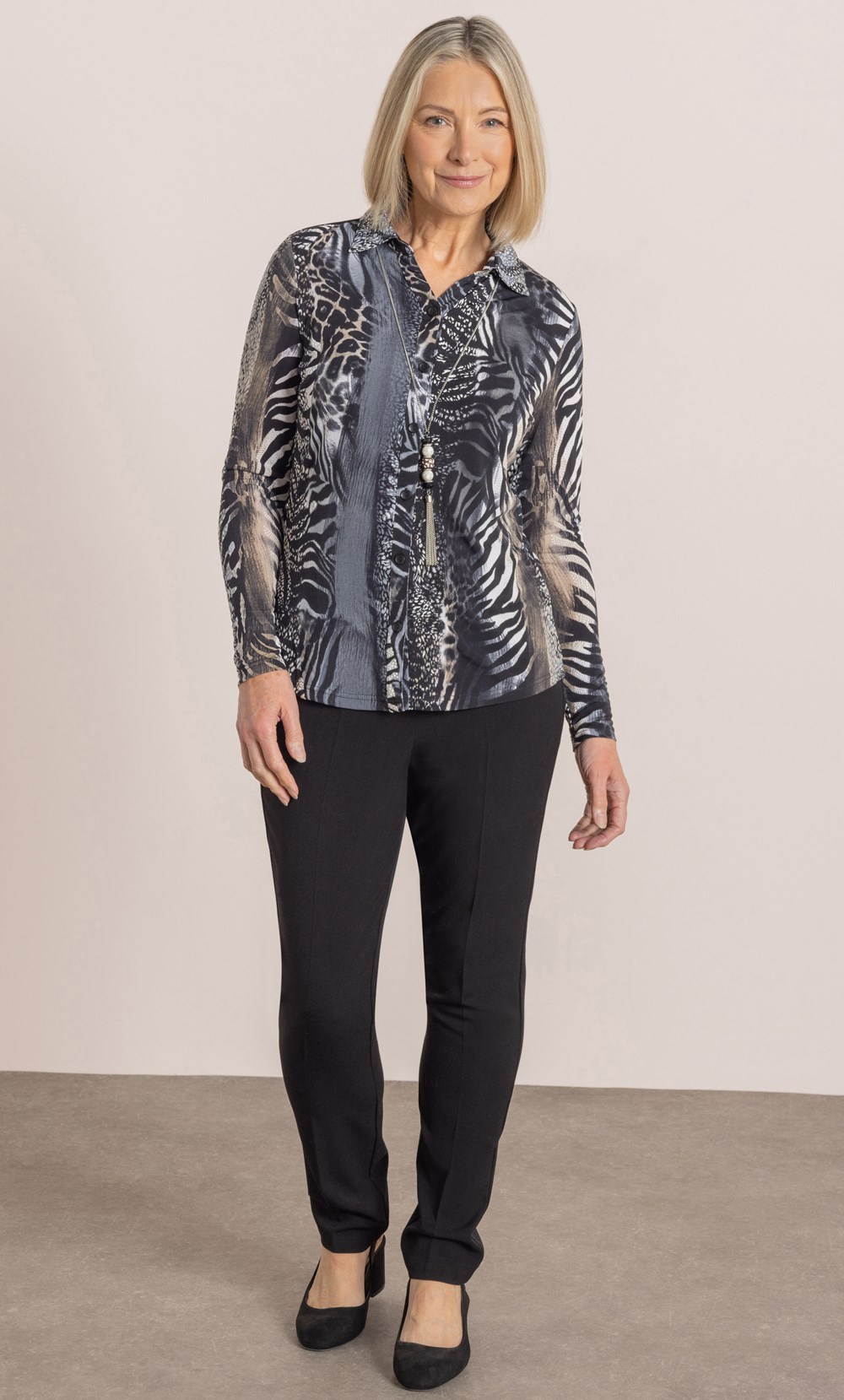 Anna Rose Animal Print Blouse With Necklace