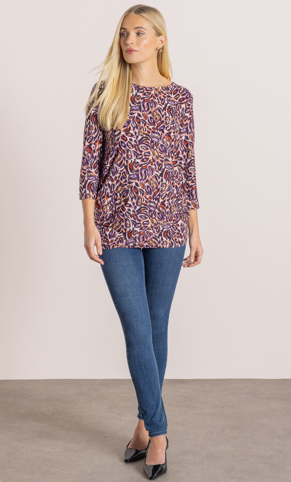 Foil Printed Ruched Tunic Top