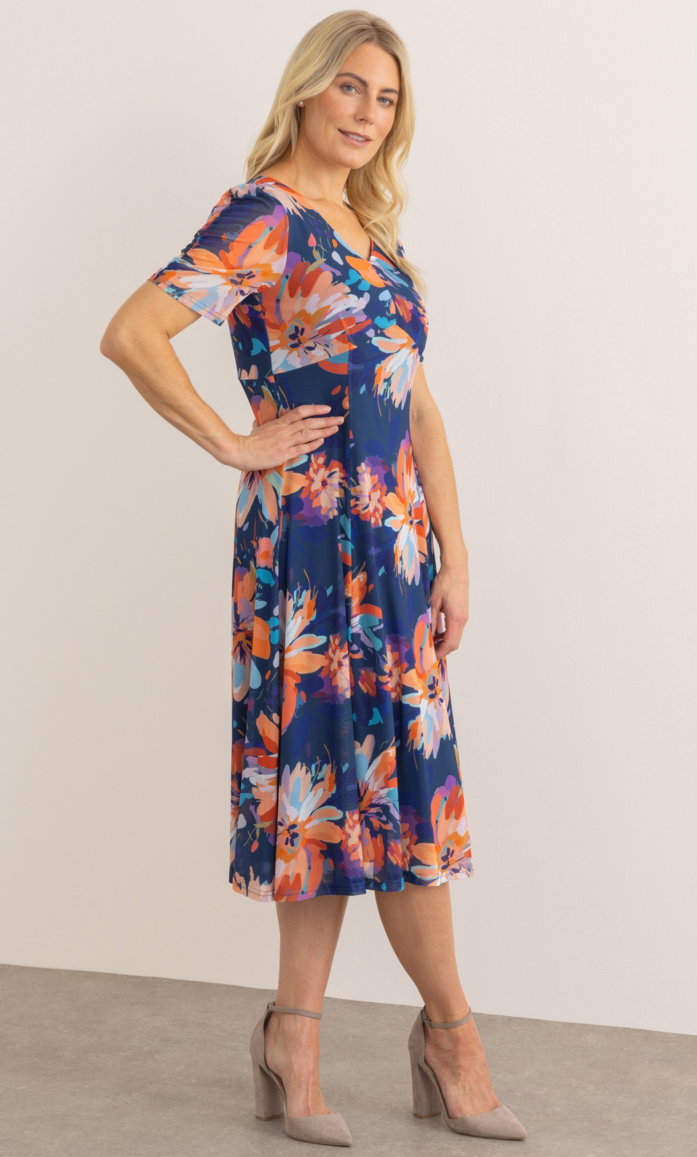 Bouquet Printed Panelled Mesh Dress