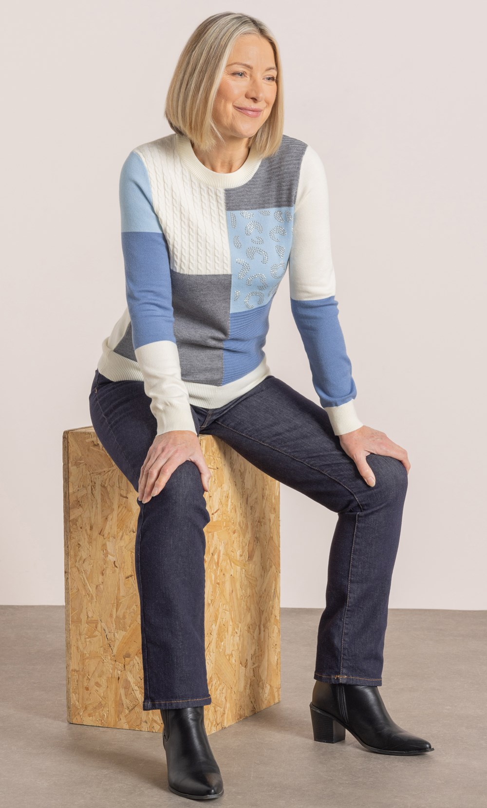 Anna Rose Embellished Patchwork Jumper