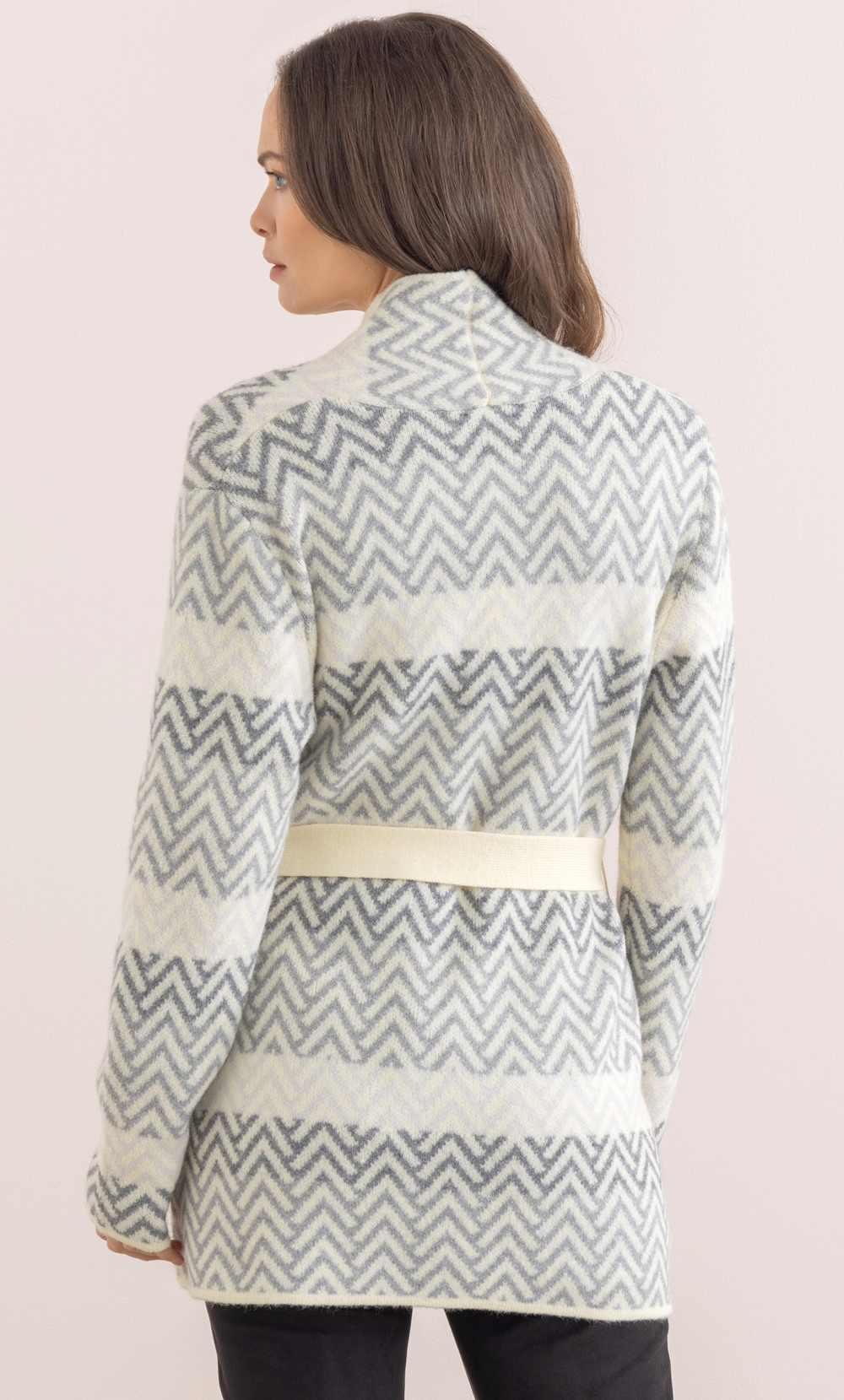 Chevron Knit Belted Cardigan