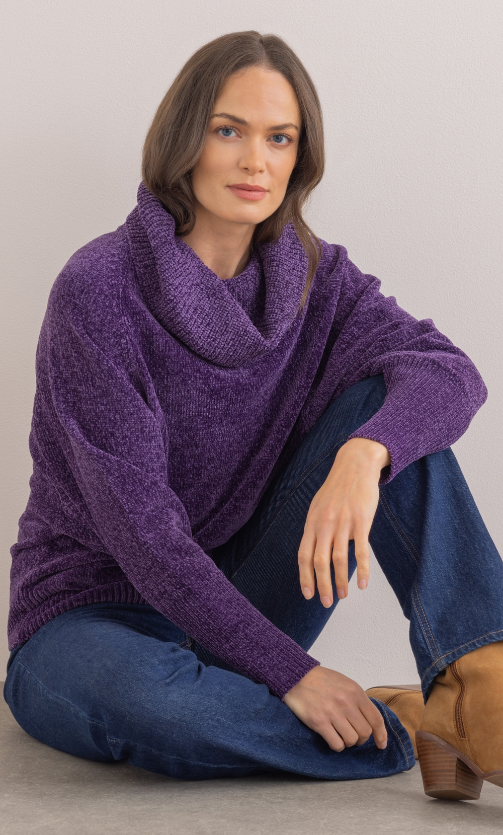 Cowl Neck Batwing Sleeve Chenille Jumper