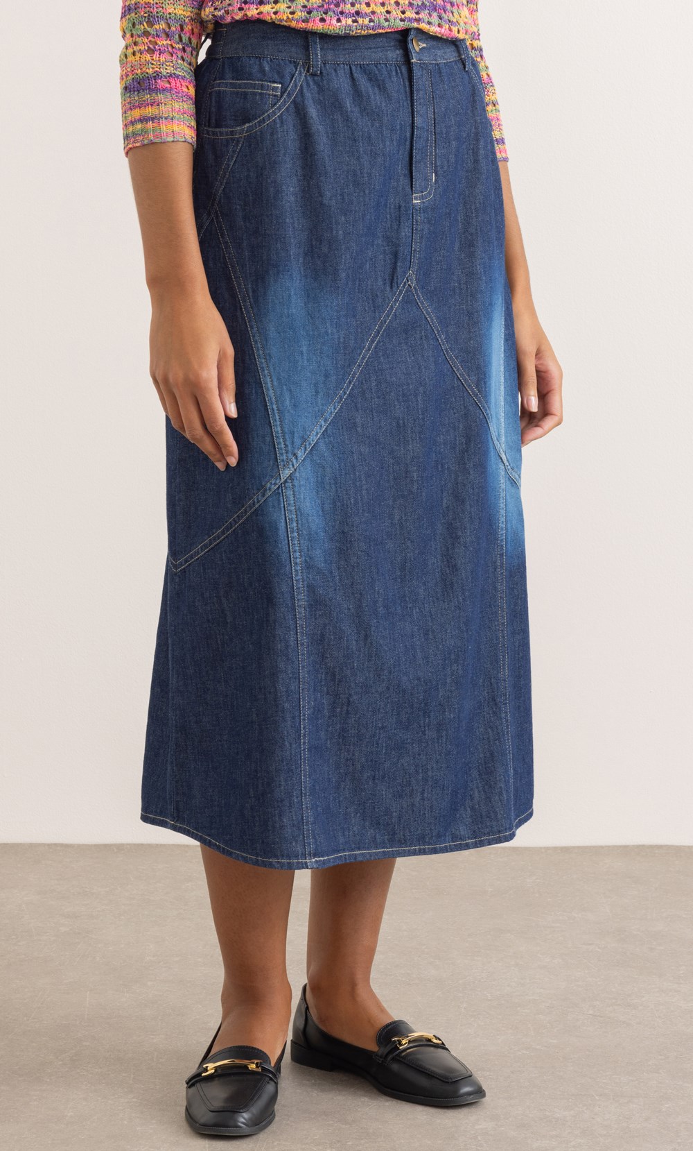 Midaxi Faded Cotton Denim Skirt