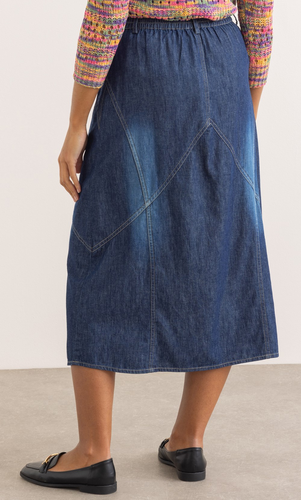 Midaxi Faded Cotton Denim Skirt