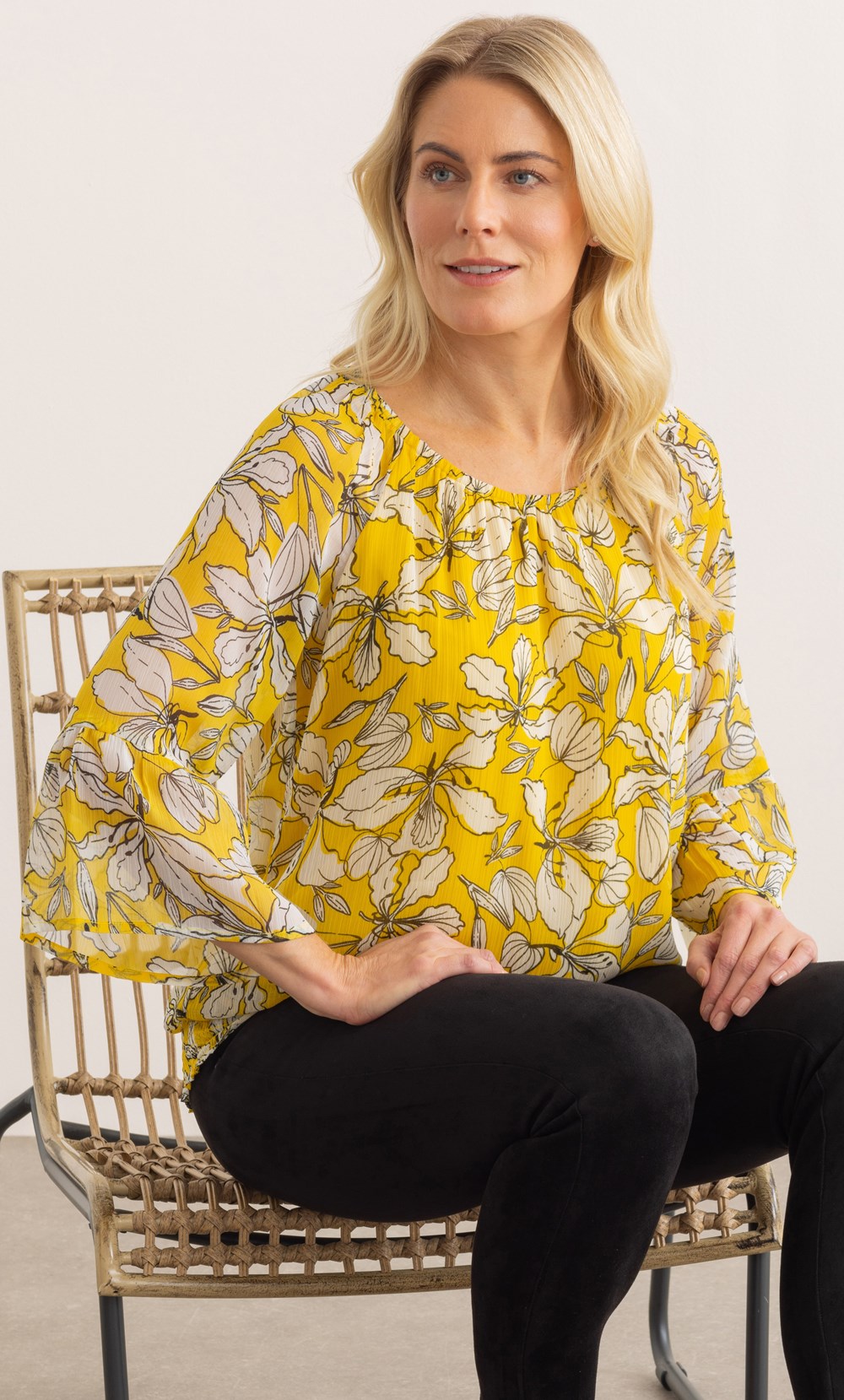 Smocked Hem Floral Print Top