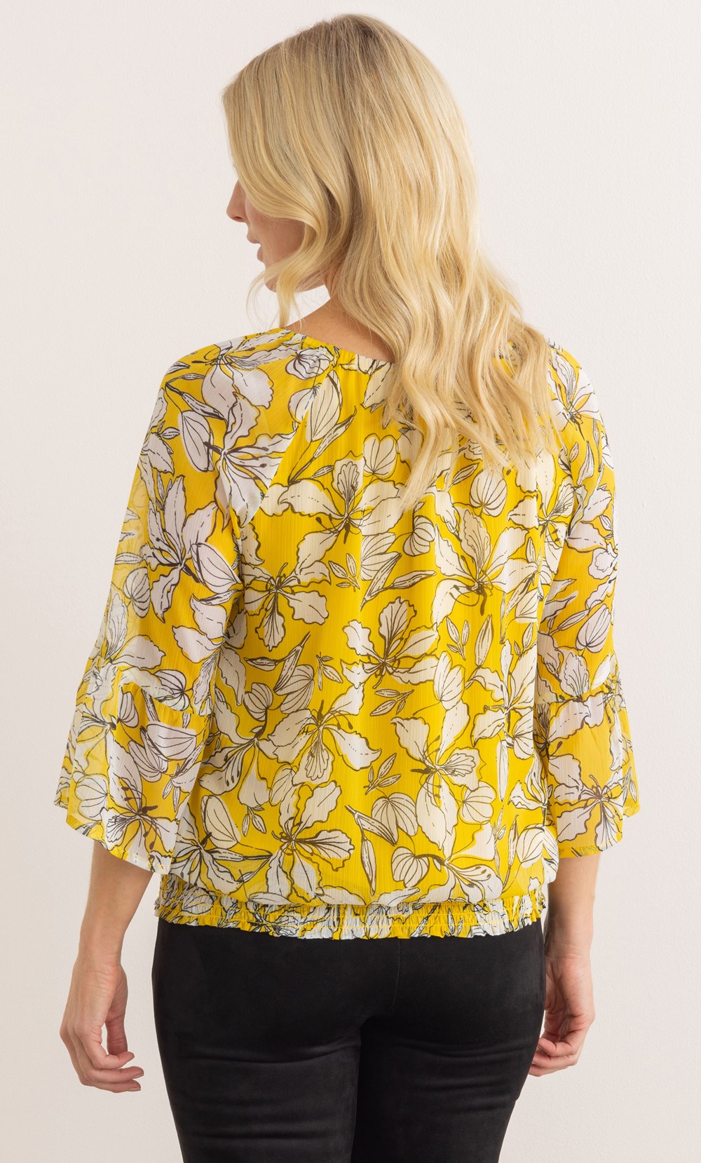 Smocked Hem Floral Print Top