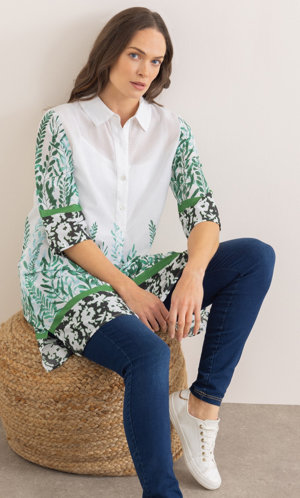 Border Printed Cotton Tunic Top