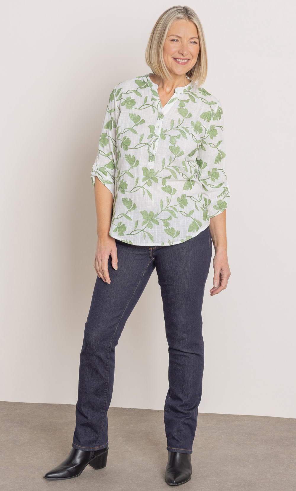 Anna  Rose Leaf Embroidered Cotton Top