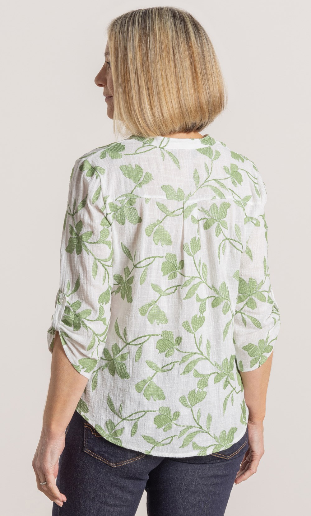 Anna  Rose Leaf Embroidered Cotton Top