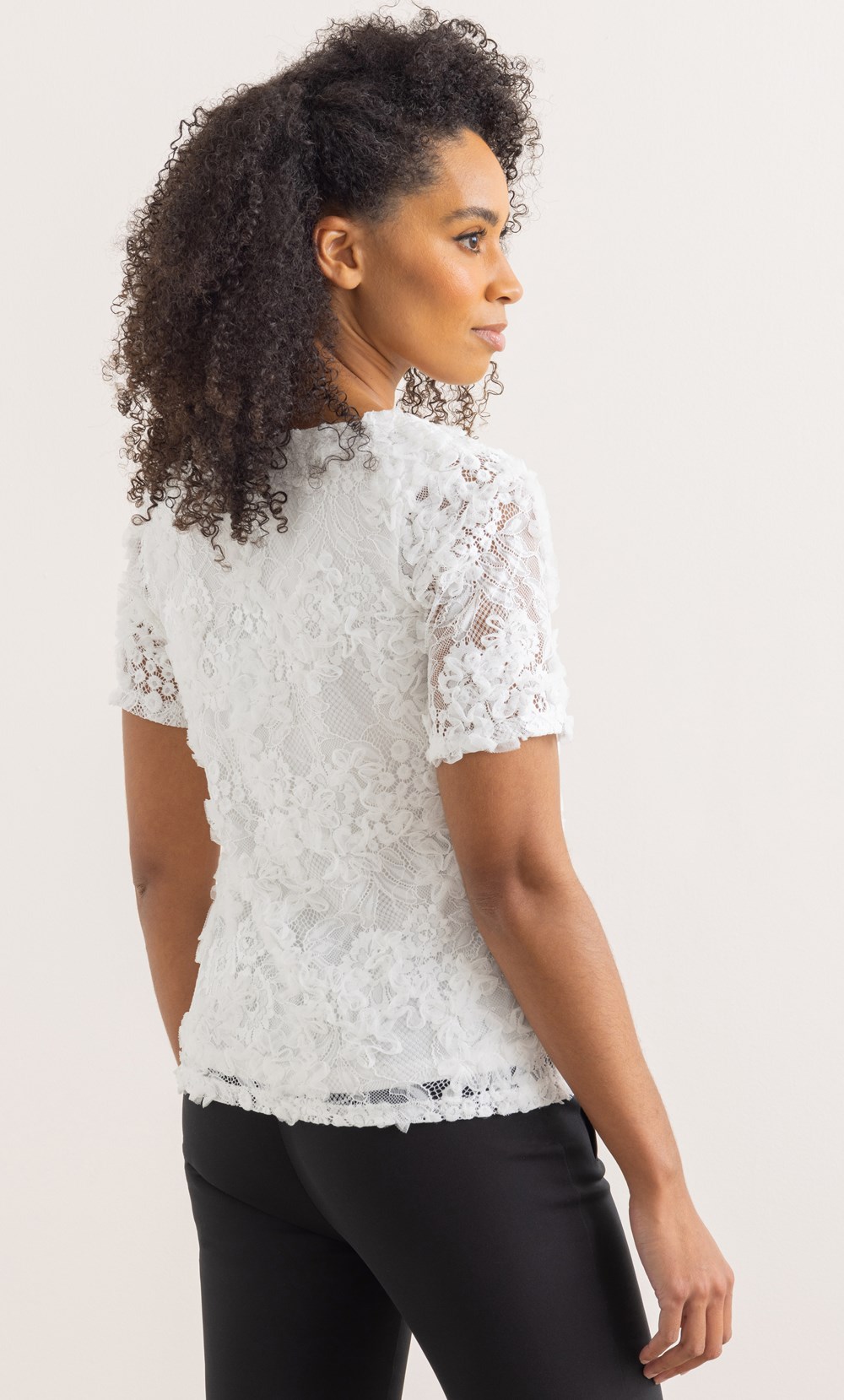 Sequin Ruffle Lace Short Sleeve Top