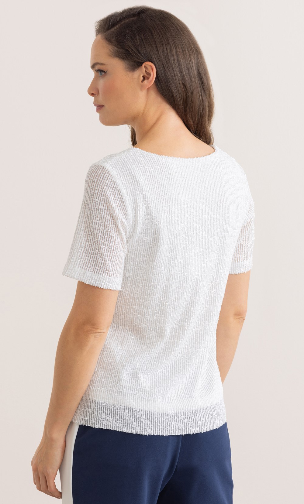 Sequin Short Sleeve Mesh Top