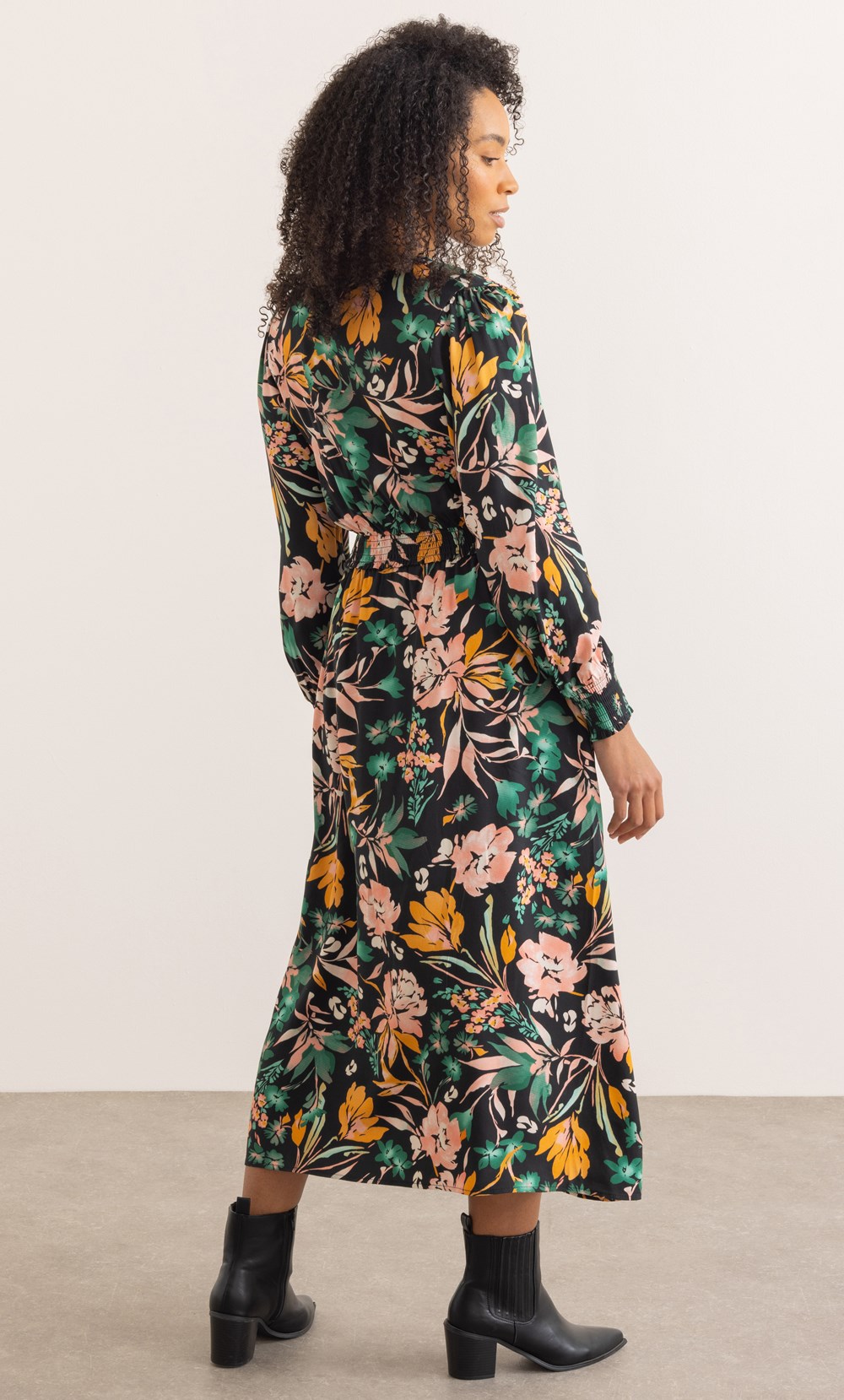 Bouquet Printed Long Sleeve Midaxi Dress