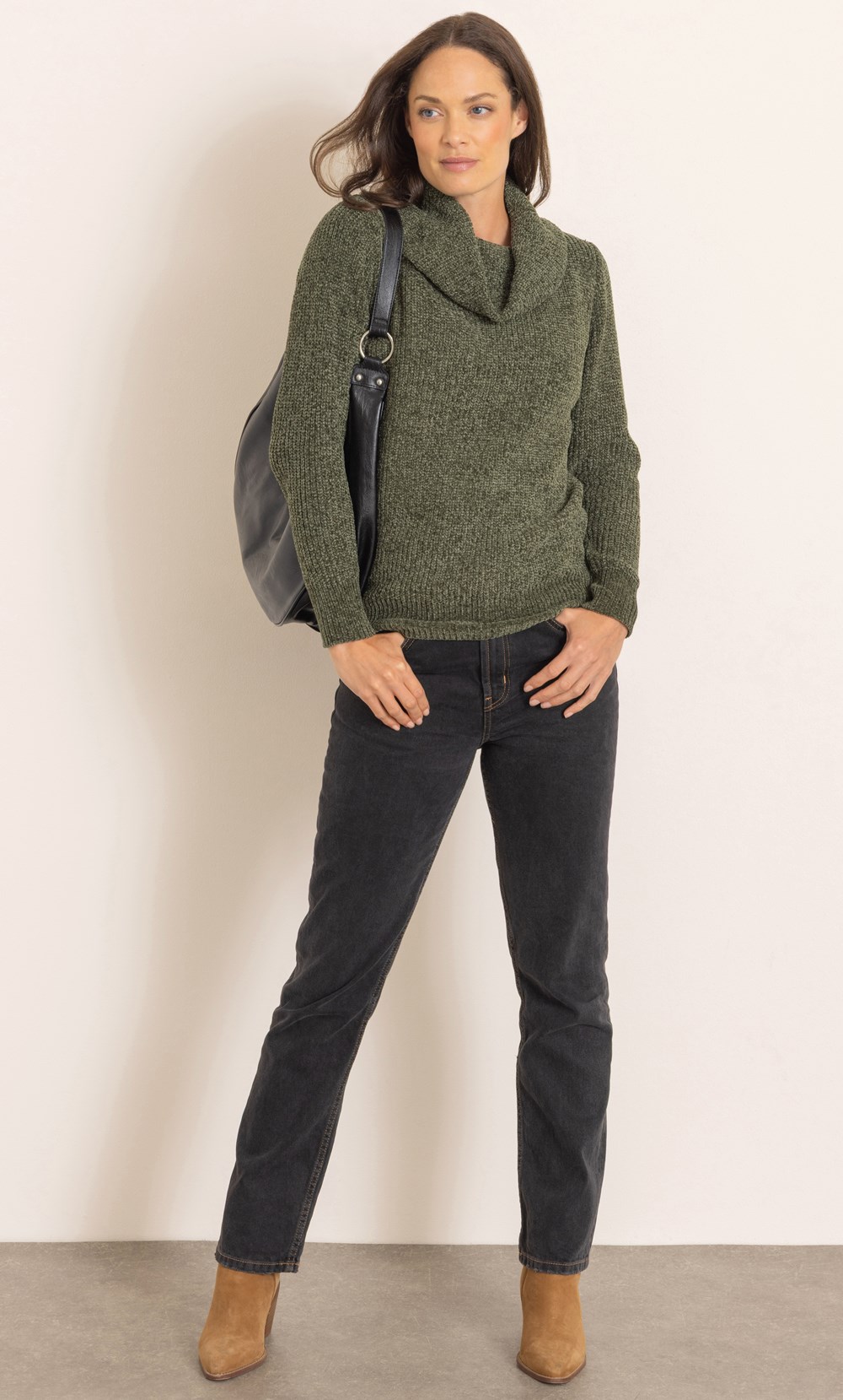 Cowl Neck Long Sleeve Chenille Knitted Jumper