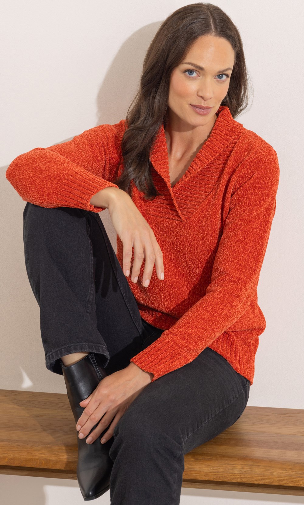 Chenille Long Sleeve Collared Jumper