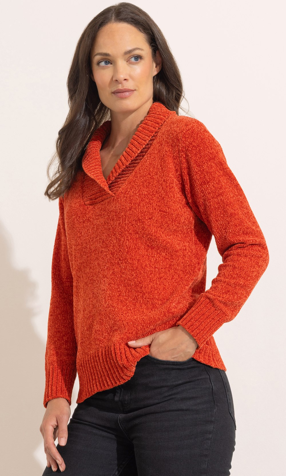 Chenille Long Sleeve Collared Jumper