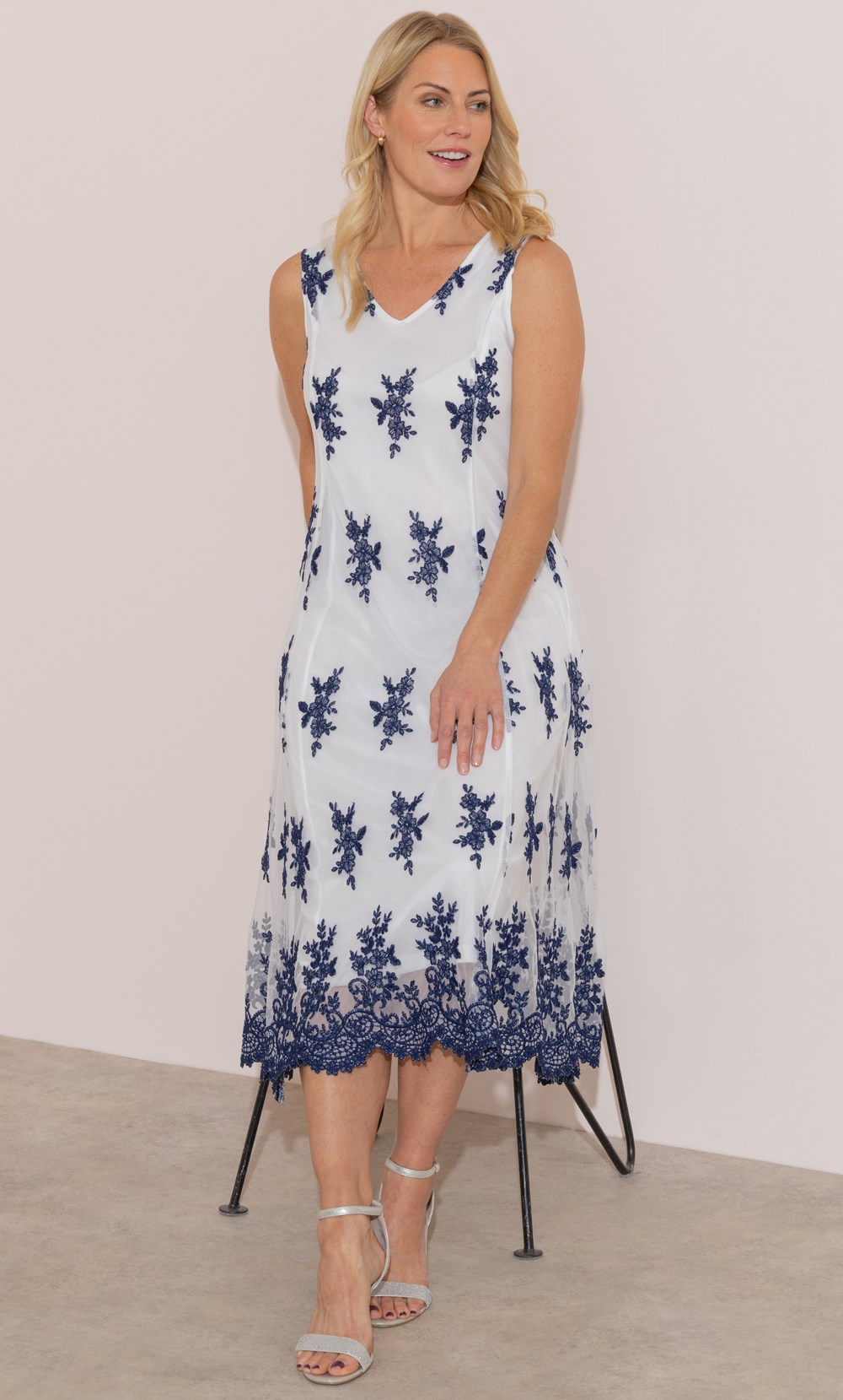 Anna Rose Embroidered Mesh Midi Dress