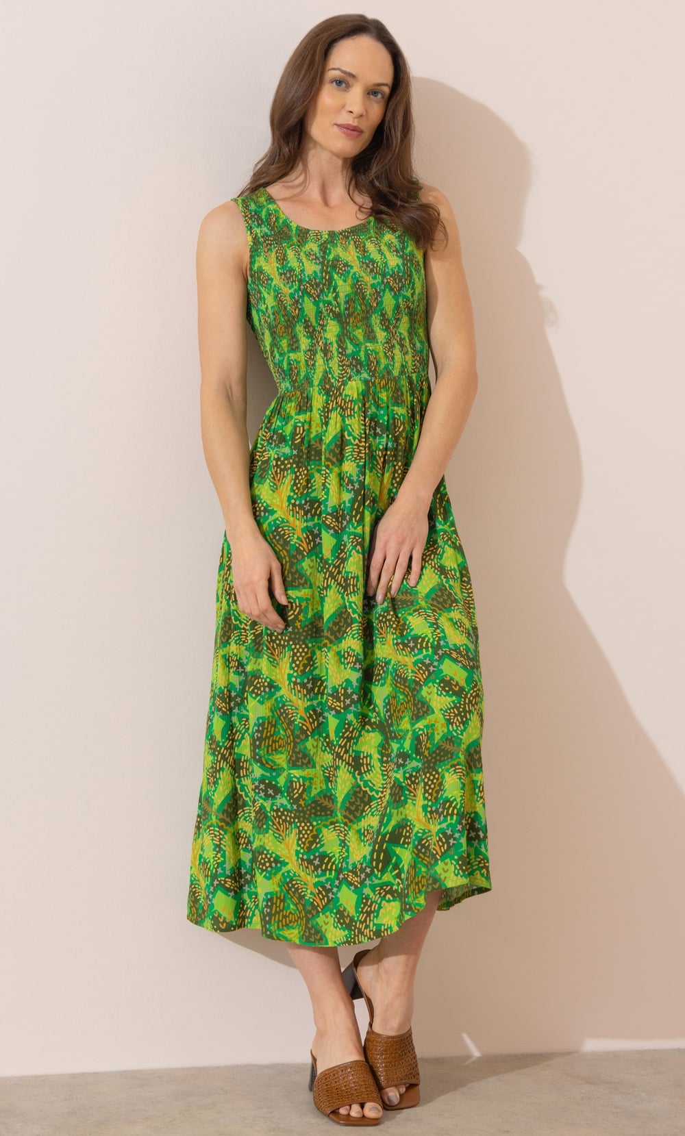 Printed Smocked Midaxi Dress