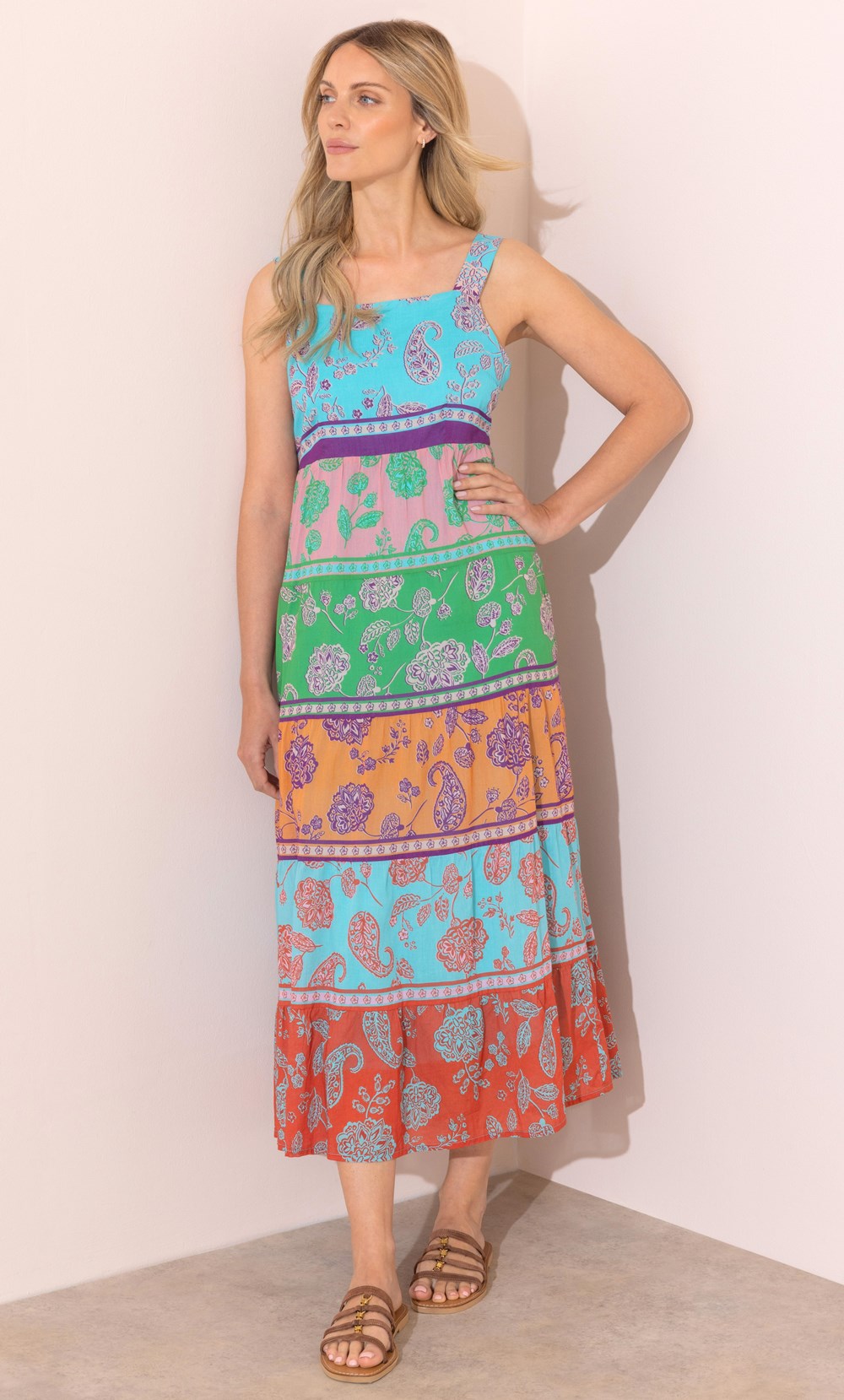 Floral Printed Panelled Cotton Maxi Dress
